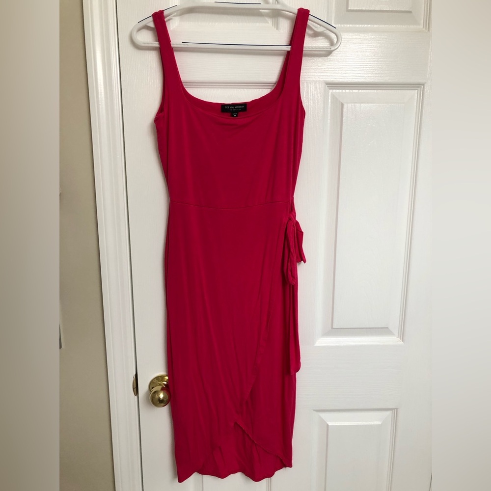 See You Monday Vibrant Pink Midi Dress